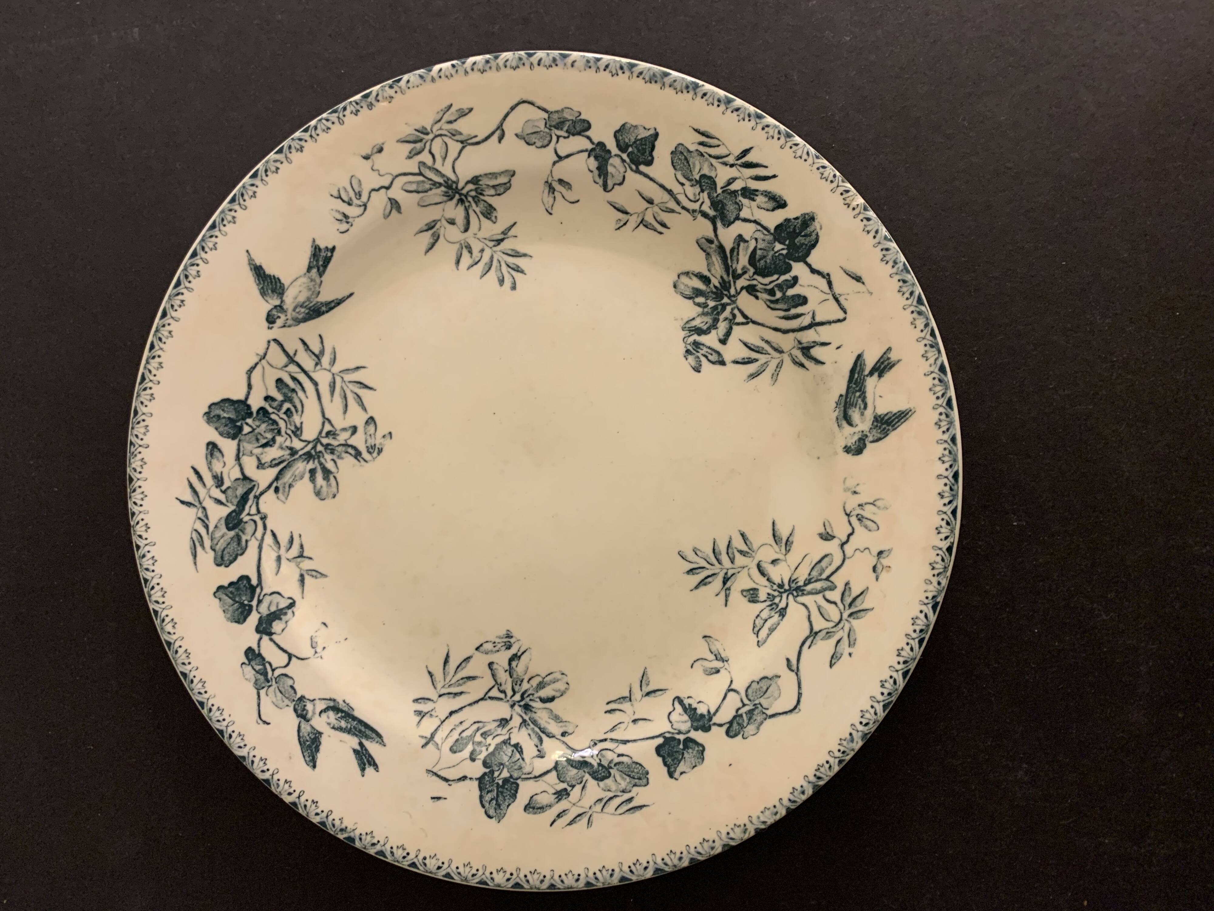 6 old blue flat plates La Samaritane Terre de Fer