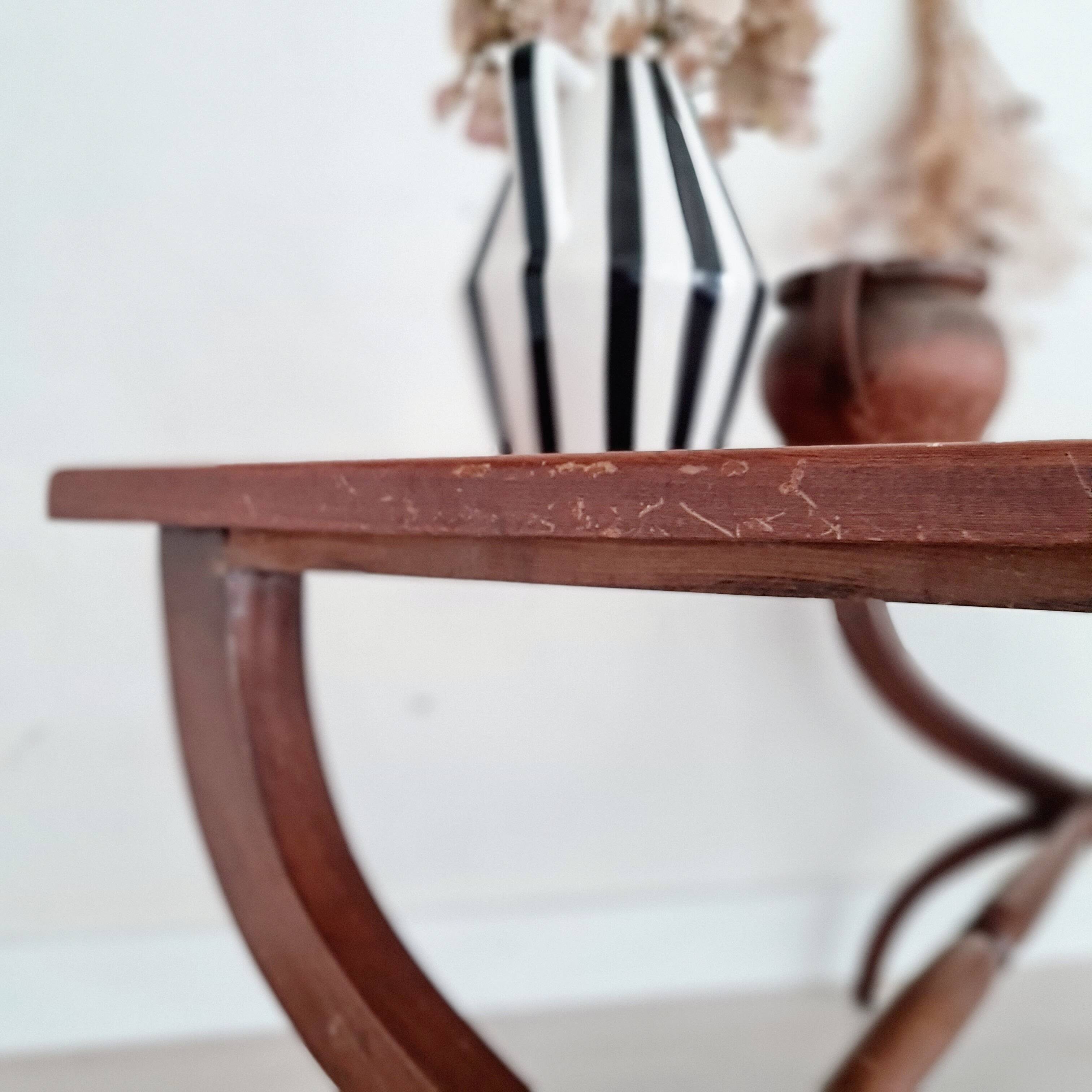 Old wooden coffee table - crossed base