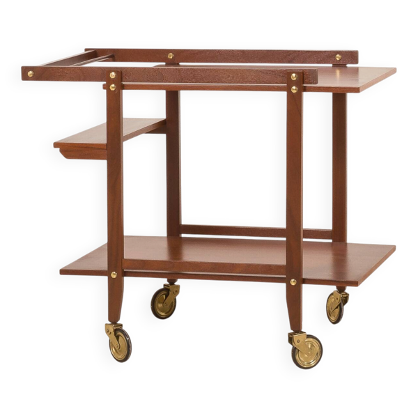 Chariot de bar en teck, chariot de service, années 1960