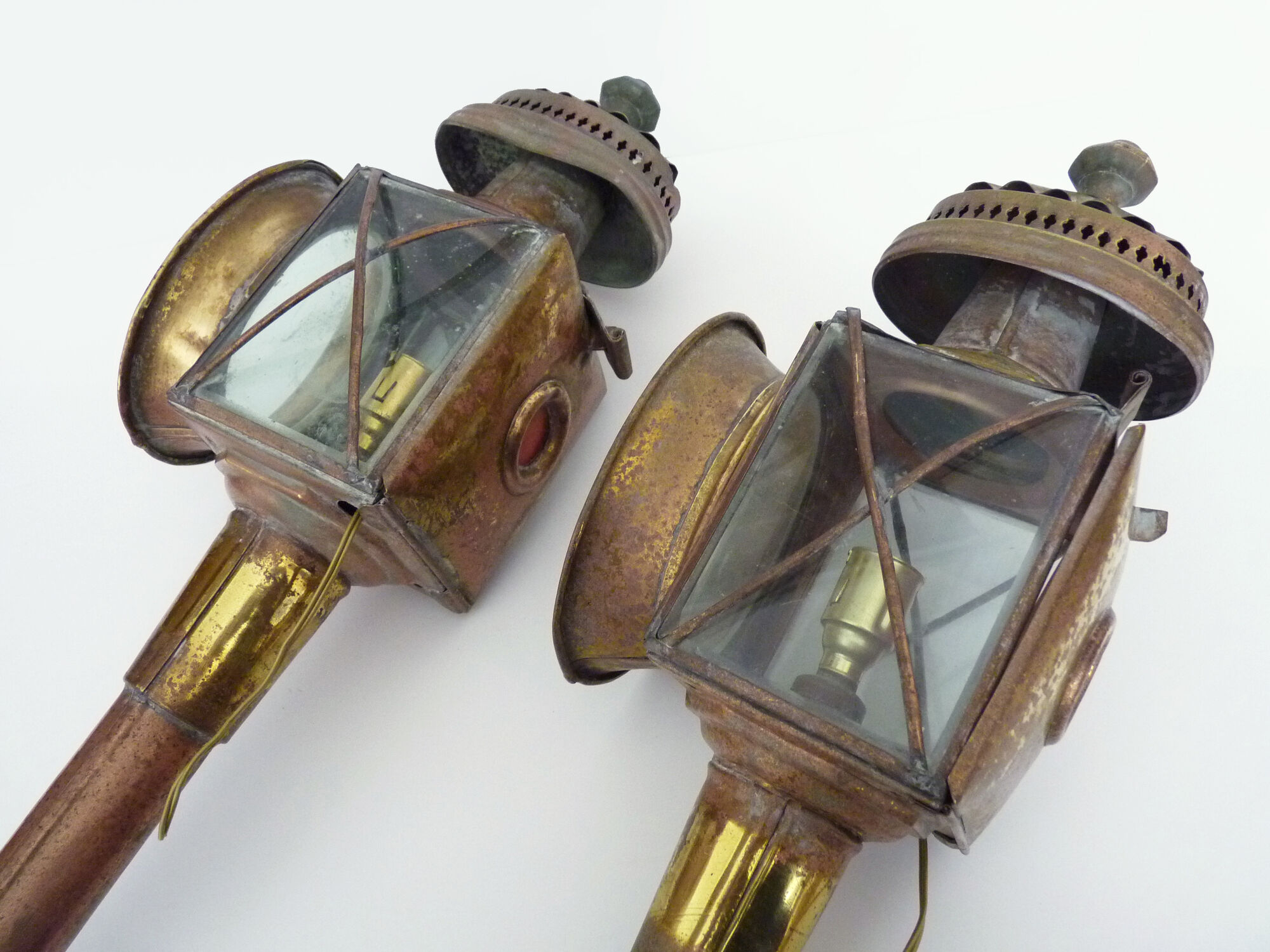 Pair of vintage wall lamps carriage lanterns, cab, electrified lanterns. Year 20 30