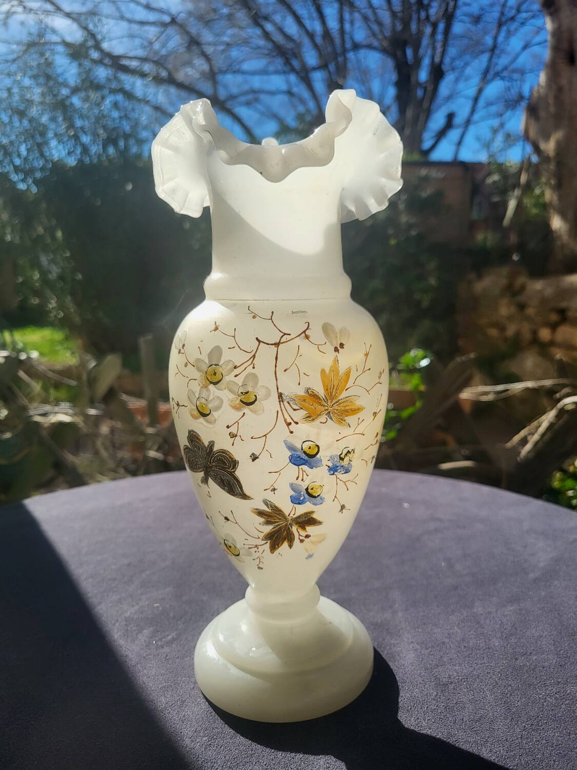 Art Nouveau enameled opaline vase