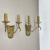 unique set of 2 brass Gio Ponti Style Theatre Wall Light Sconces, Italy, 1950s