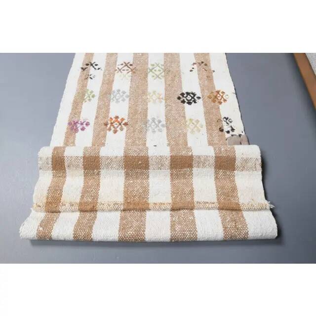 Vintage Turkish Oushak Handmade Wool Cotton Small Kilim Runner Rug 52x104