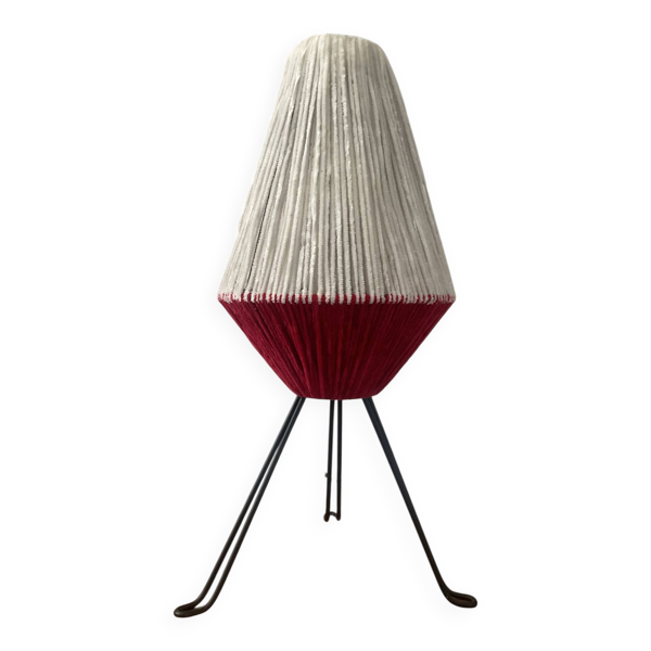 Lampe tripode en métal et laine années 50