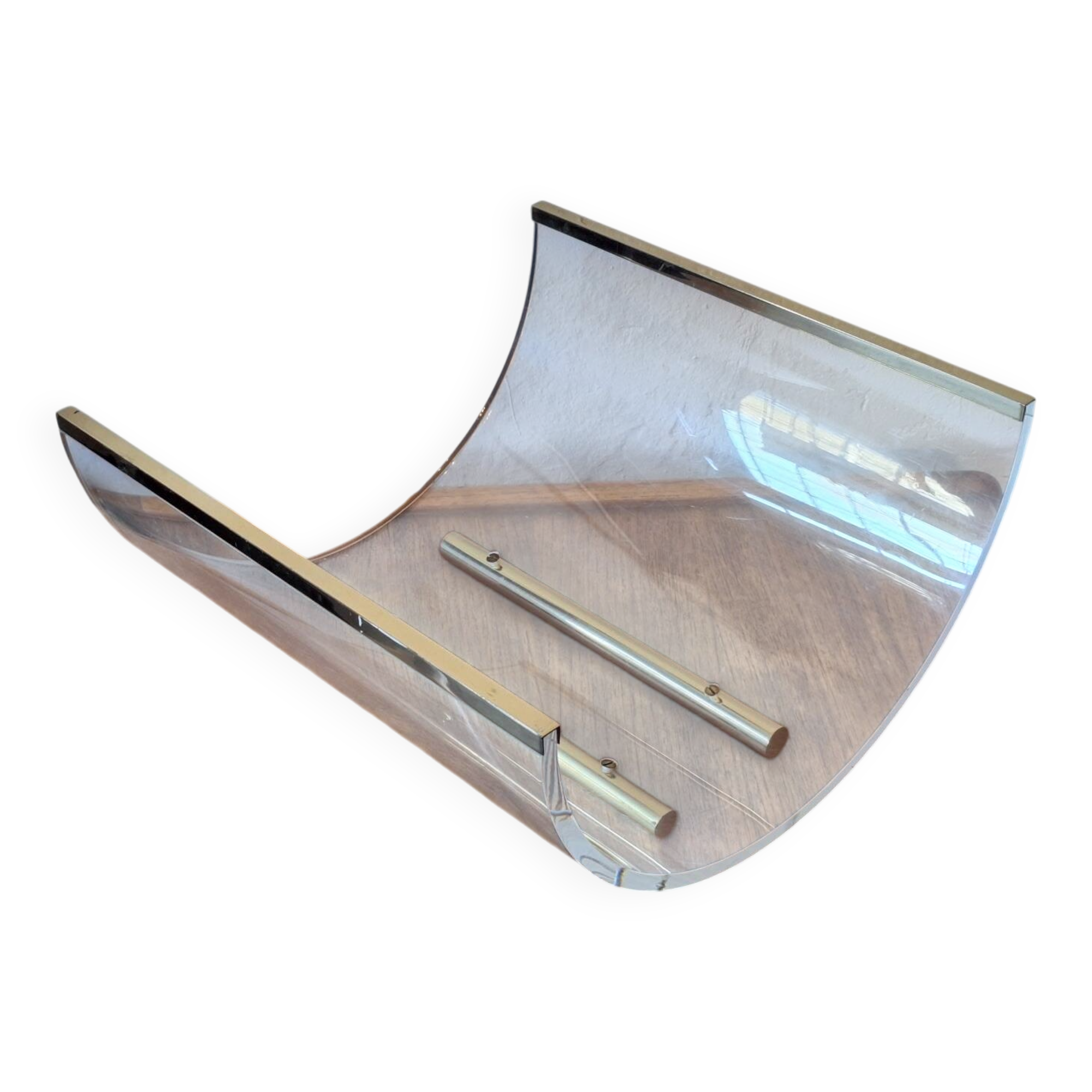 Italian magazine rack in acrylic and solid brass, 1970s