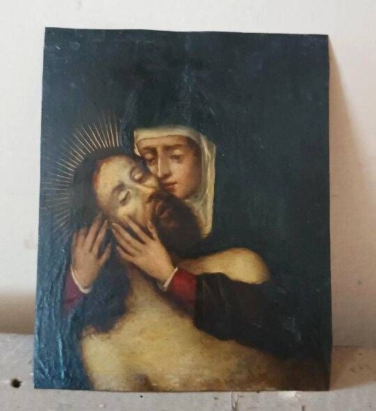 17th-century antique copper painting - Mary with Christ -