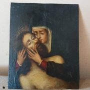Peinture sur cuivre ancienne du XVIIe siècle - Marie avec le Christ -