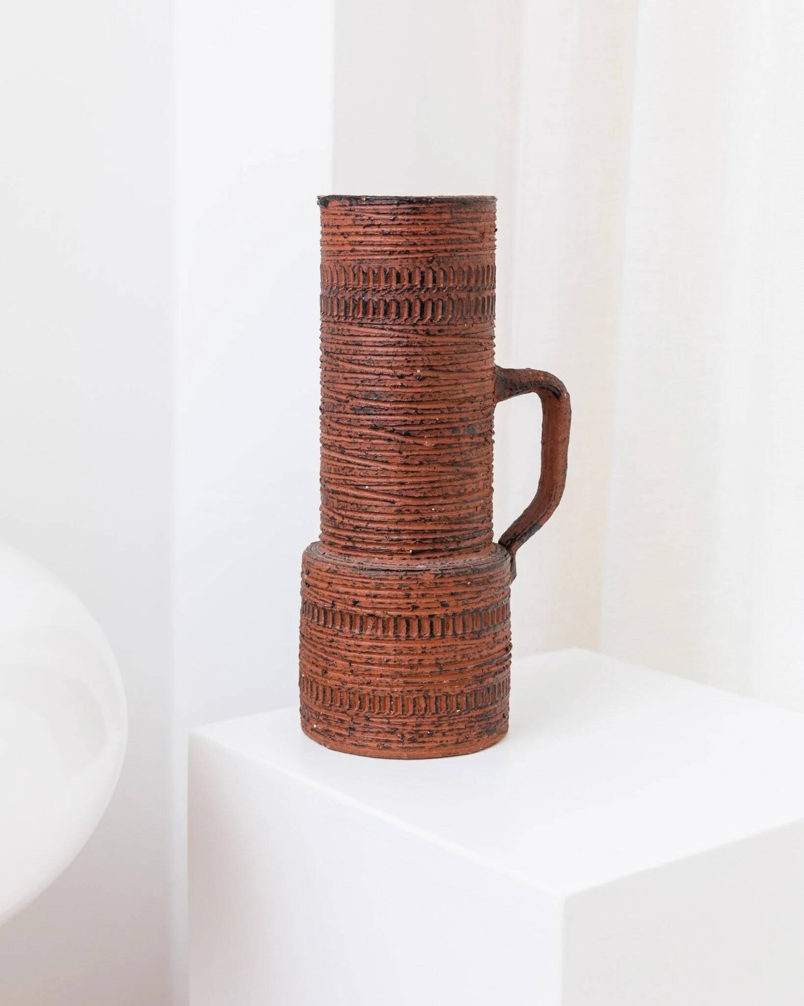 Vase chamotte XL de style brutalisme mid-century en céramique rouge-brun terreux par Spara Keramik, Allemagne, années 1960.