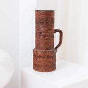XL Mid-Century Brutalist Chamotte Vase in earthy red-brown ceramic by Spara Keramik, Germany 1960s