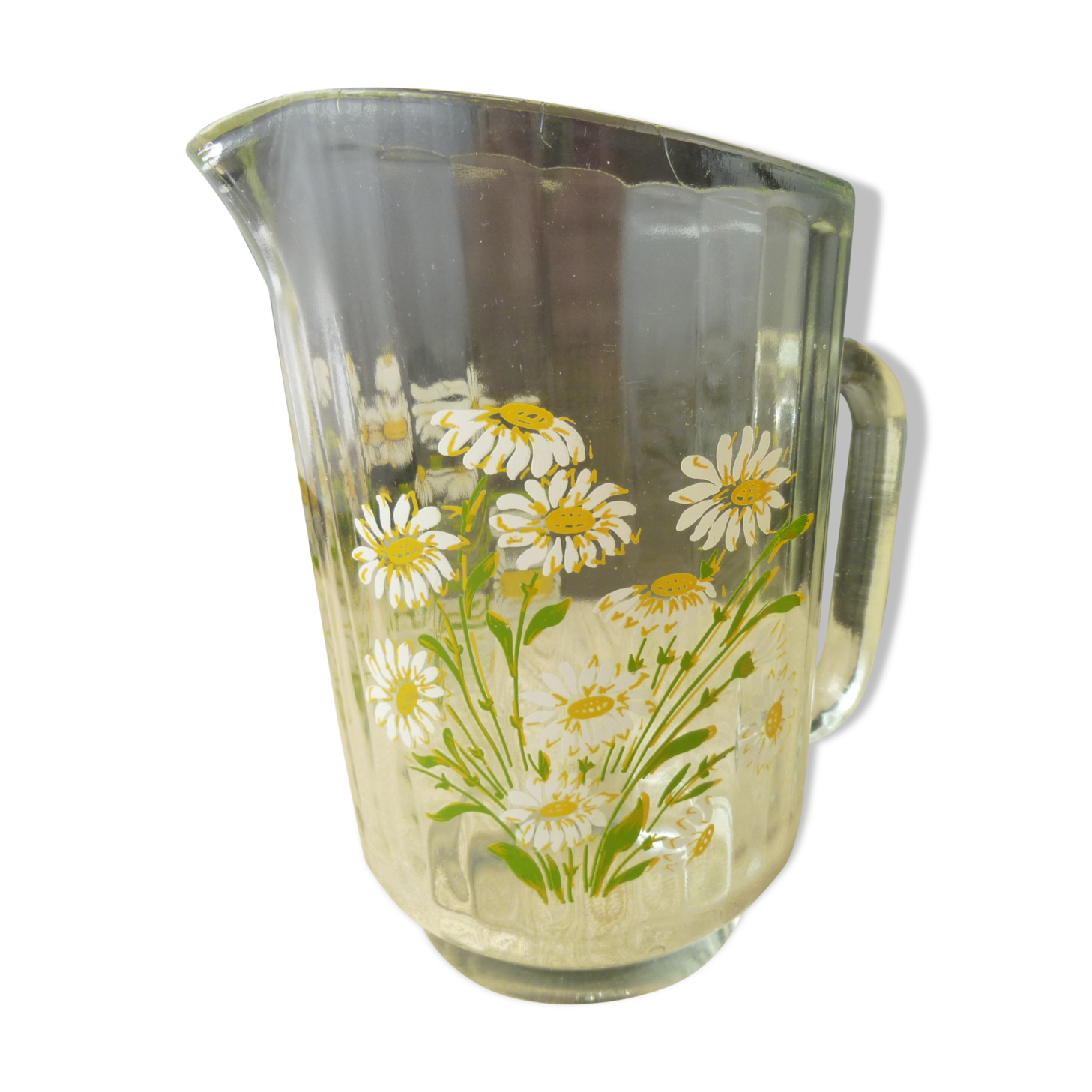 Pitcher, water carafe or glass fruit juice with hand-painted floral decoration