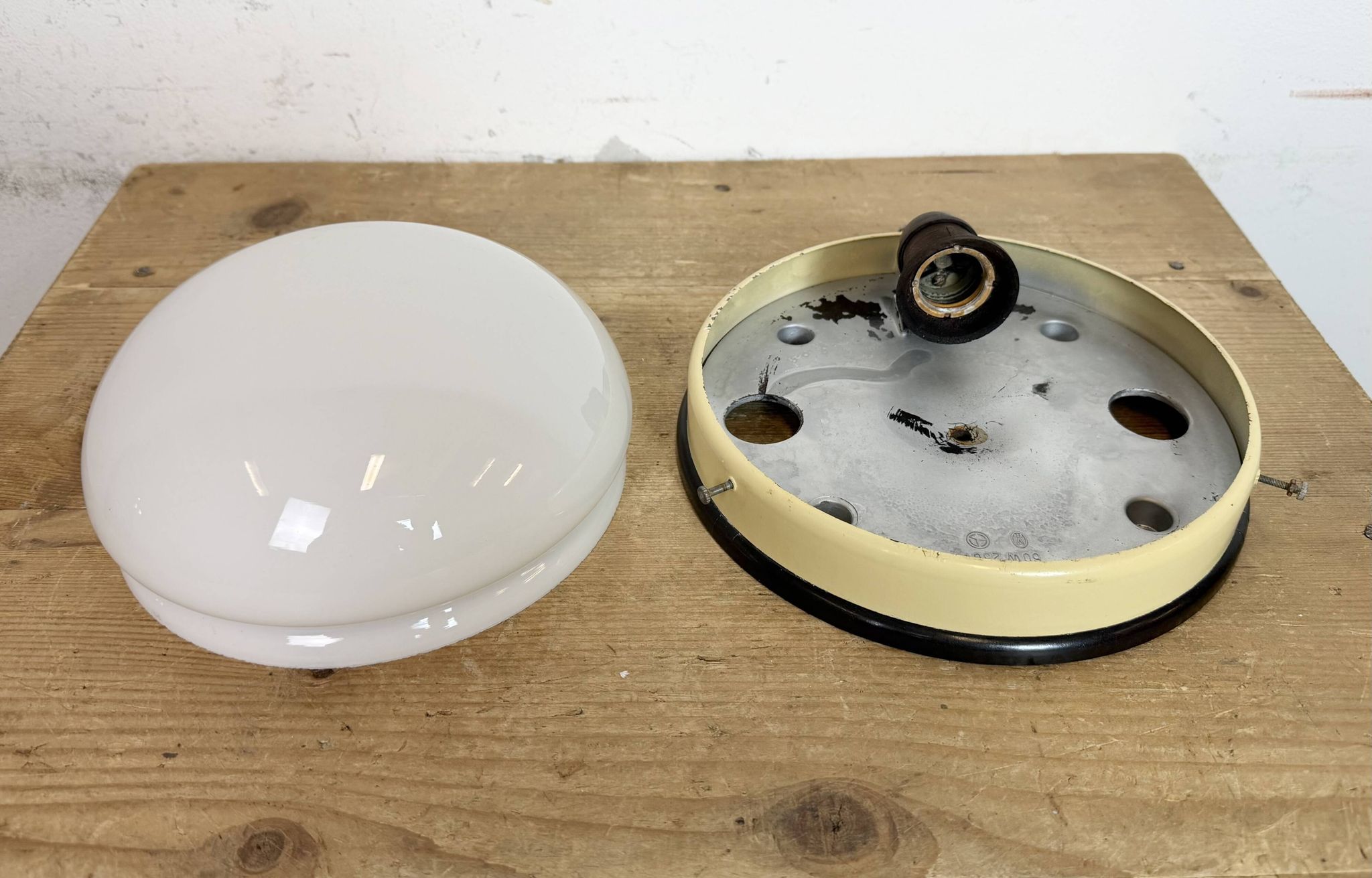 Industrial Bakelite Wall or Ceiling Light with Milk Glass, 1950s