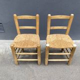 Set of 2 chairs in raw wood and straw from the 50s