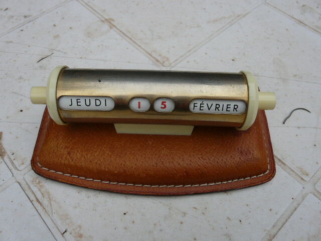 Tubular perpetual calendar, leather base, 50s