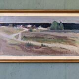 1967 mid-century modern swedish "coastal path" vintage coastal landscape framed oil painting