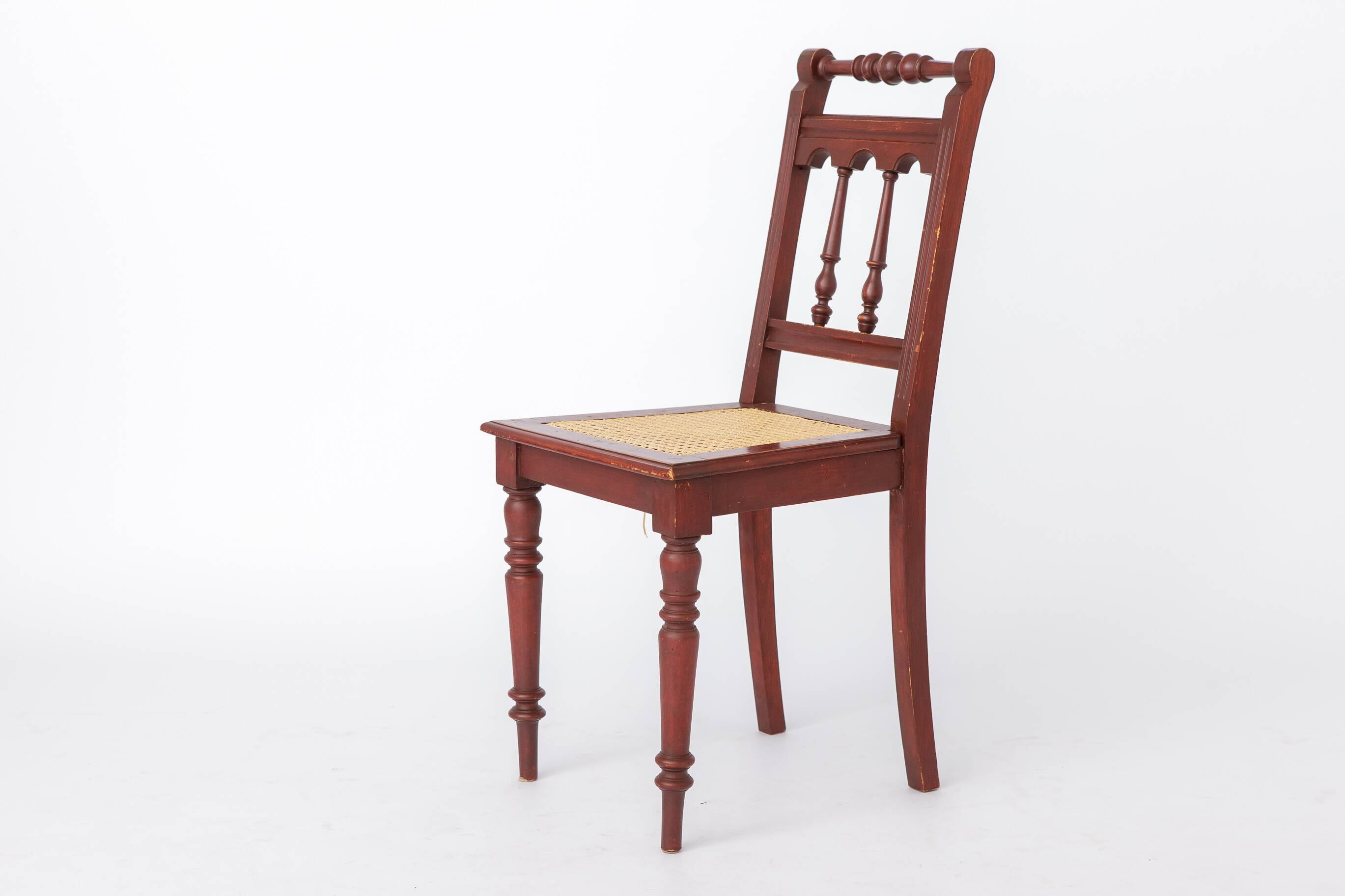 Vintage Belgian Turned Chair | 1940s Wooden Chair with New Rattan Seat