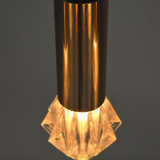 Lampe à suspension vintage en métal chromé et verre 1970