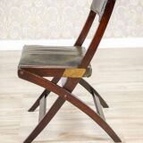 Vintage Walnut Folding Chair in Dark-Green Leather, 1950s