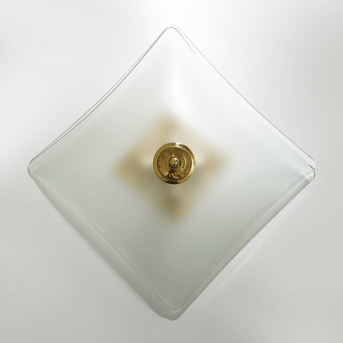 Ceiling lamp in satin glass and brass, 1970s