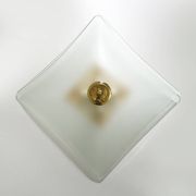Lampe de plafond en verre satiné et laiton, années 1970