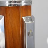 Lustre Art Déco en chrome et noyer avec abat-jour en verre opale, Tchécoslovaquie, 1