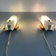 Mid-century wall lights in white plexiglass with a wooden base, 1960s, Germany.