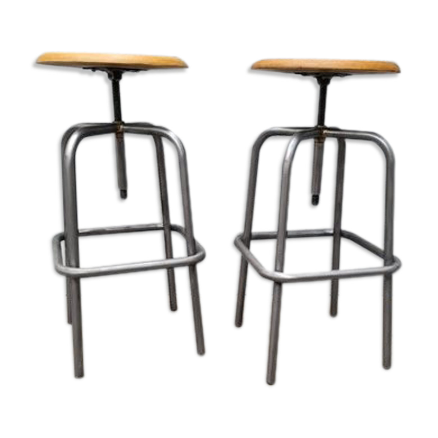 Pair stools adjustable in height metal patina graphite