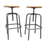 Pair stools adjustable in height metal patina graphite
