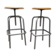 Pair stools adjustable in height metal patina graphite