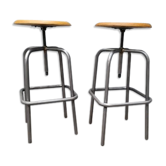Paire tabourets réglable en hauteur métal patine graphite