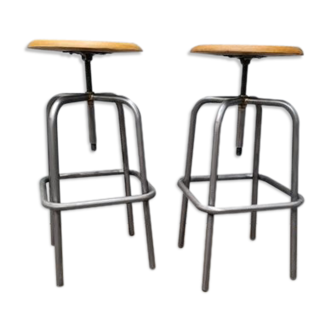 Pair stools adjustable in height metal patina graphite