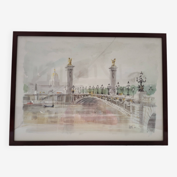 Lithographie Pierre Pagès Pont Alexandre III
