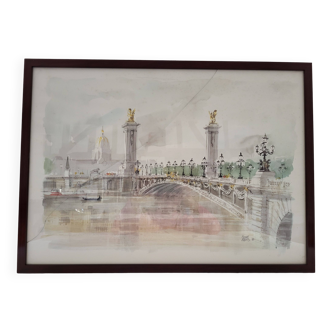 Lithograph Pierre Pagès Pont Alexandre III