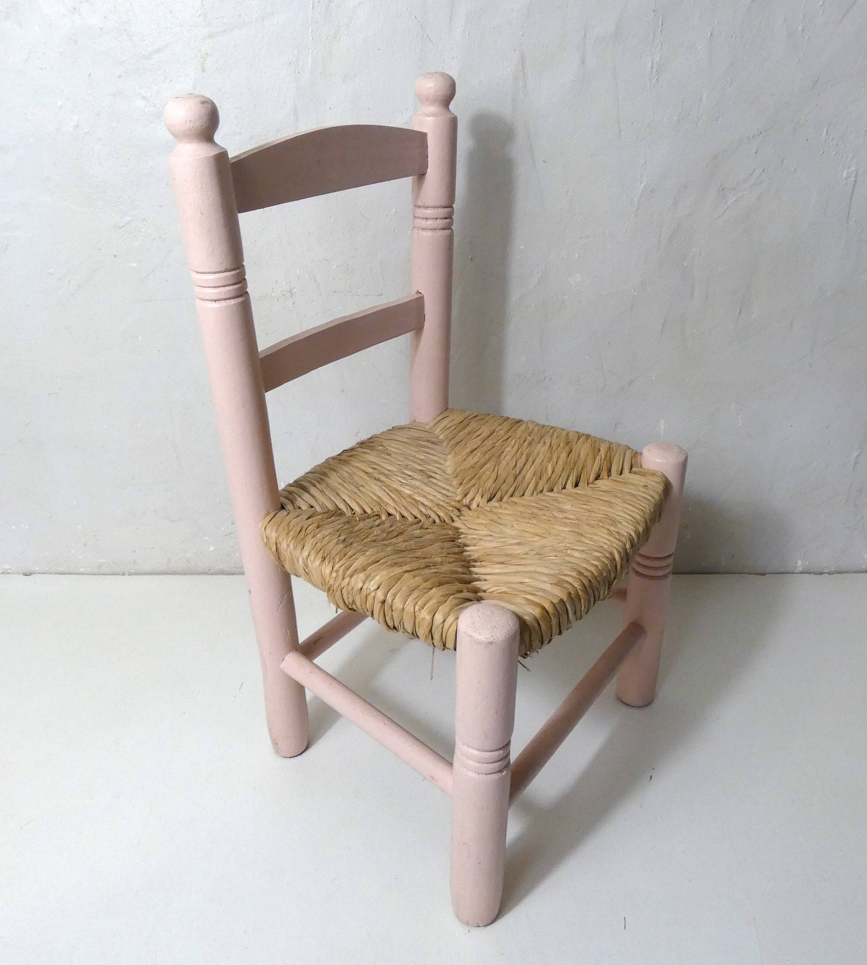 Old wooden straw chair for children