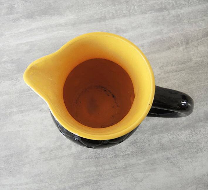 Antique Black & Yellow Ceramic Pitcher - PL France Resille