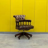 Vintage Chesterfield Revolving Captain's Chair with Brow Leather Upholstery