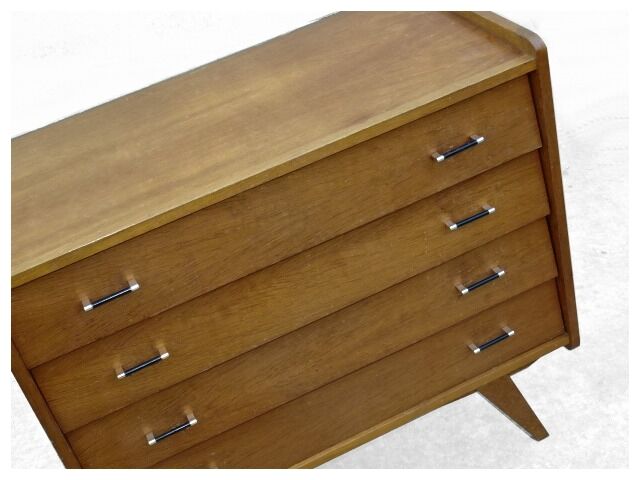 Commode vintage pieds compas poignées bakélite 1950