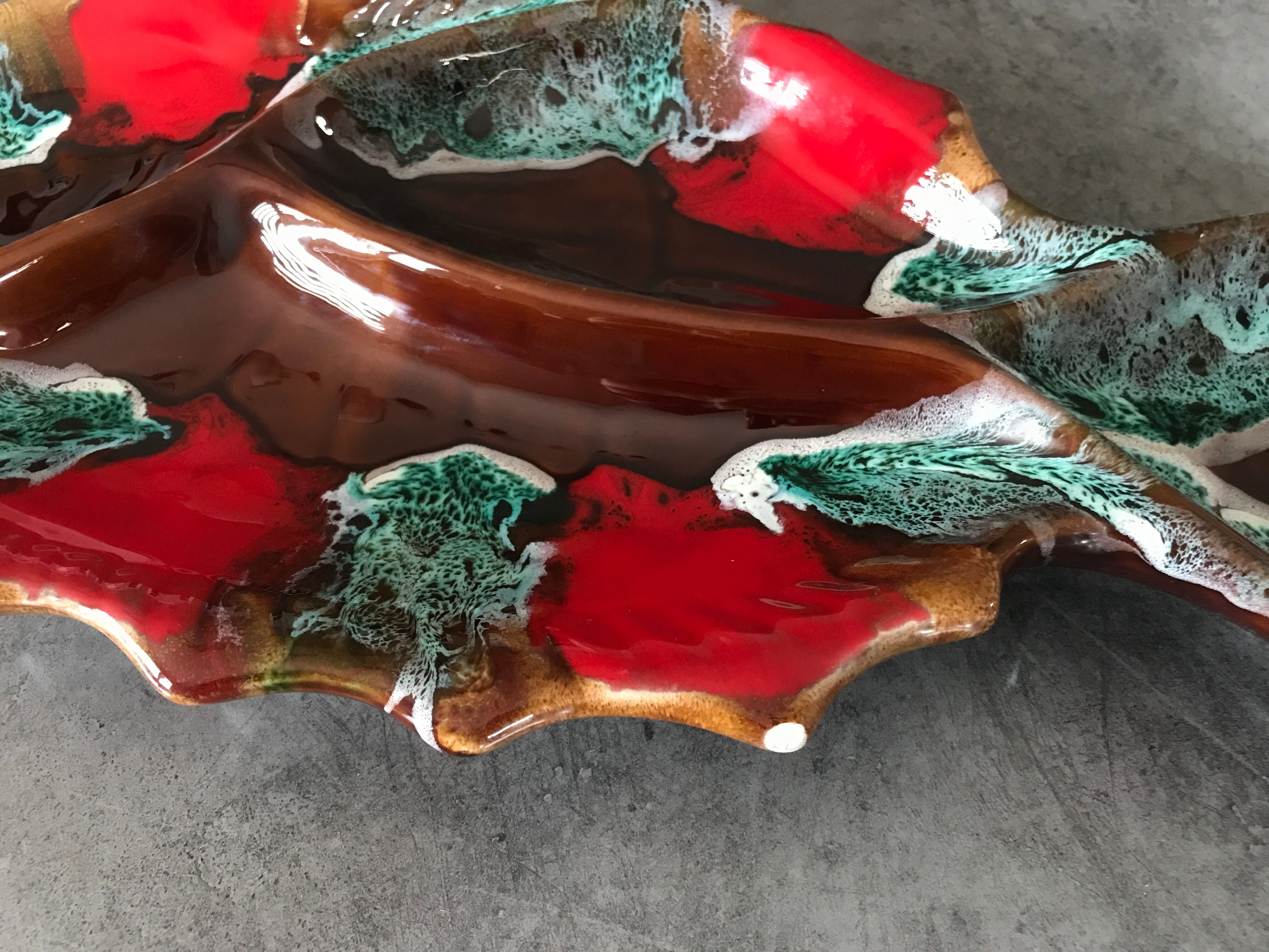 Vallauris compartmentalized dish fish shape polychrome ceramic 47 cm