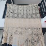 vintage crochet plaid blanket 236cm by 170cm beige color