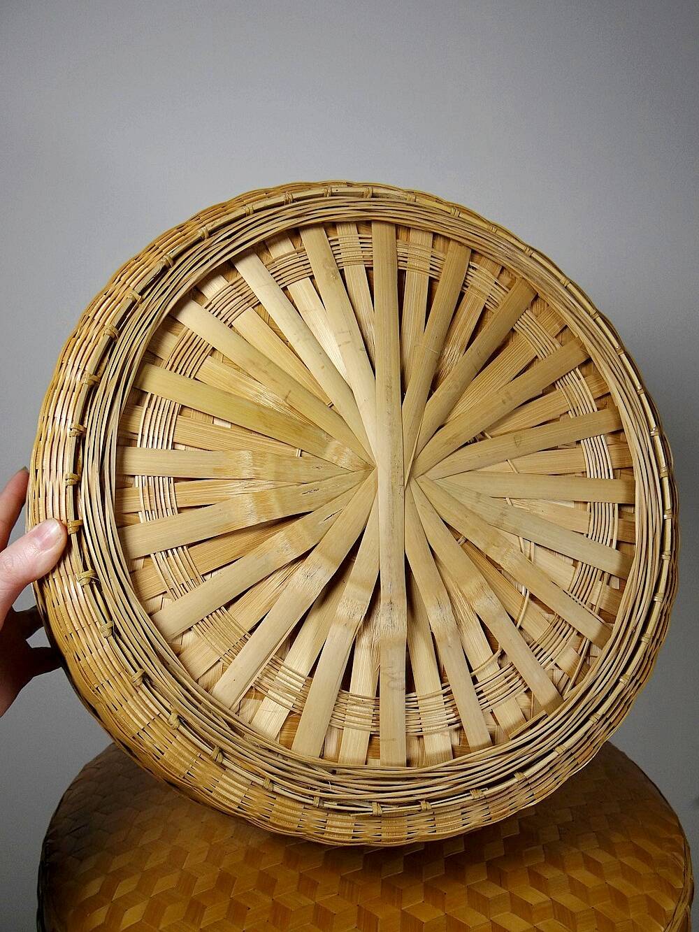 4 boîtes gigognes en bambou tressé, artisanat asiatique vintage