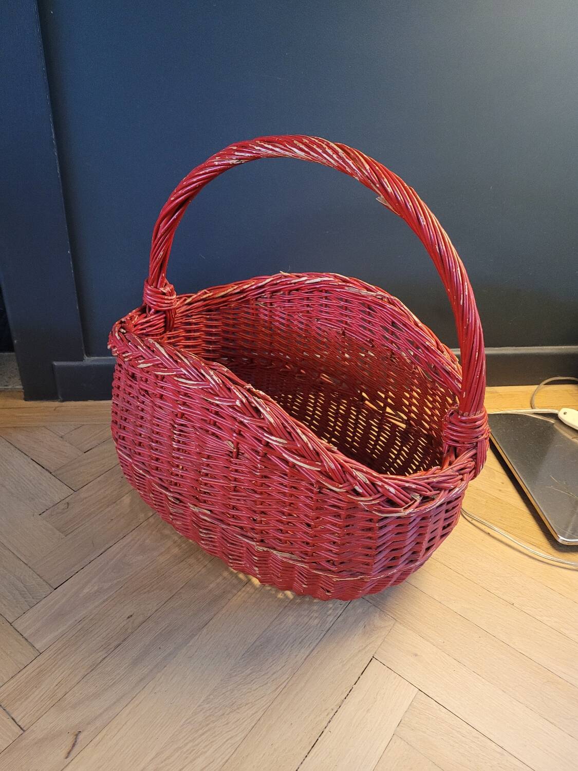 Red painted rattan basket