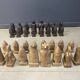 Large hand crafted wooden chess figure set, 1960s