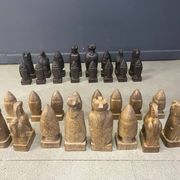 Large hand crafted wooden chess figure set, 1960s