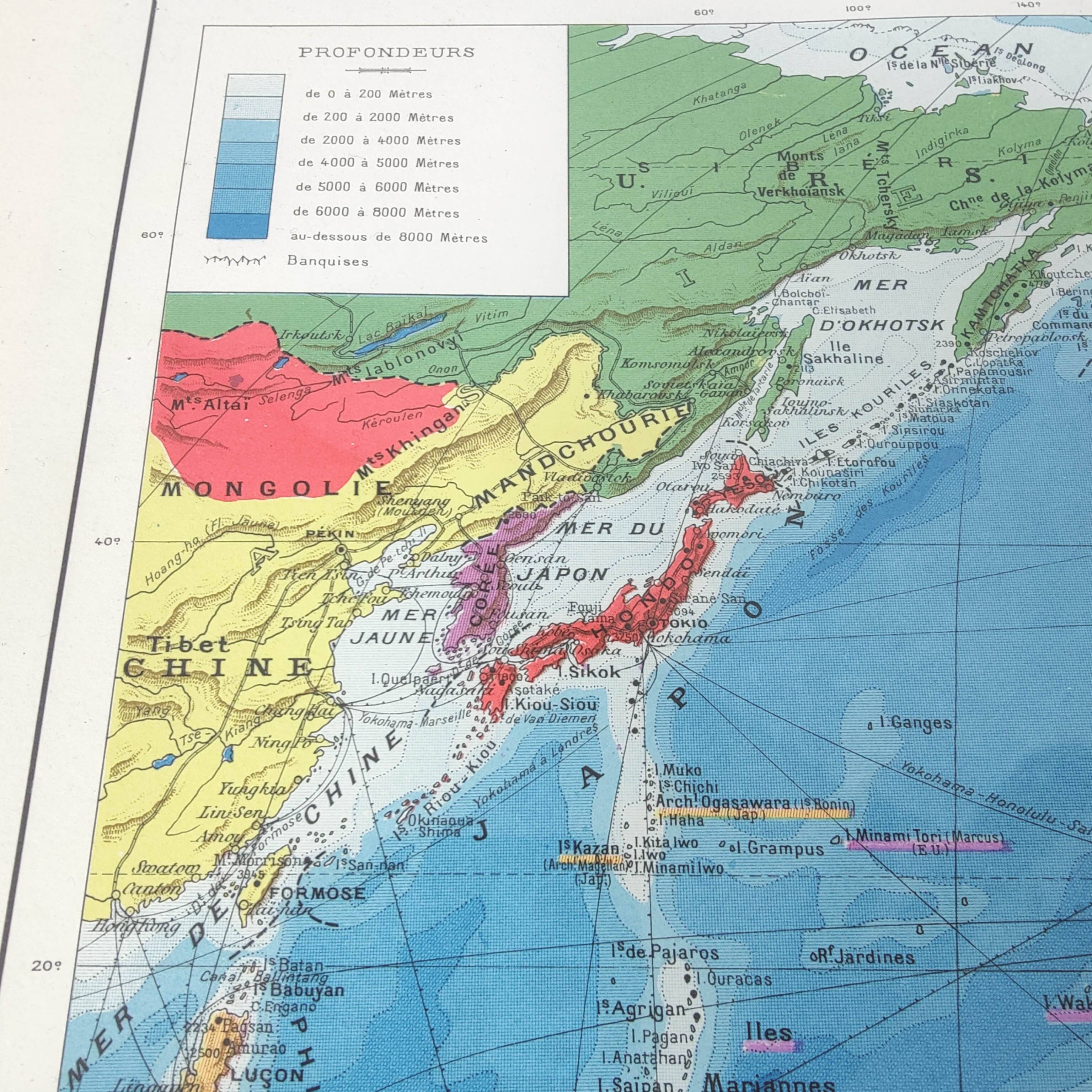 Vintage map Oceania Australia Japan 43x43cm from 1950
