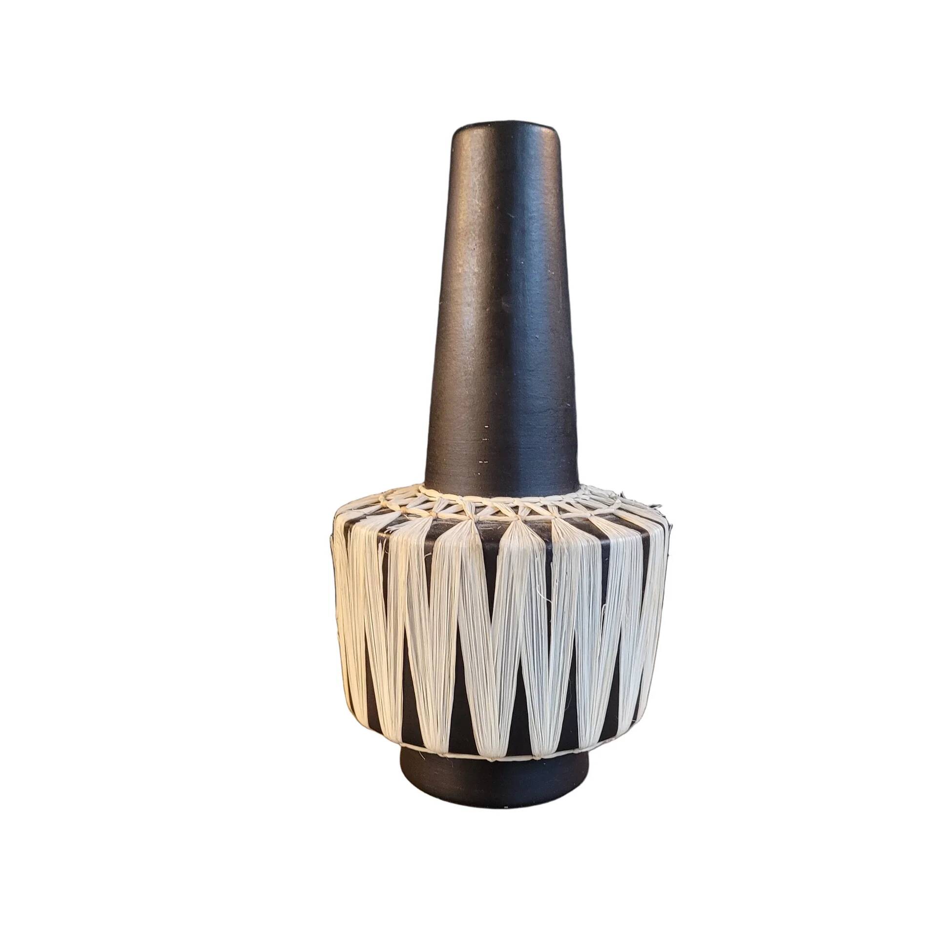 Austrian vase from the 50s-60s with raffia weaving.