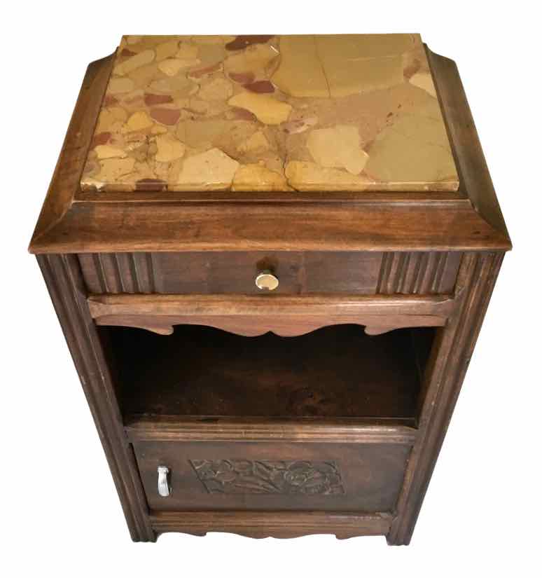 Wooden bedside table and art nouveau marble