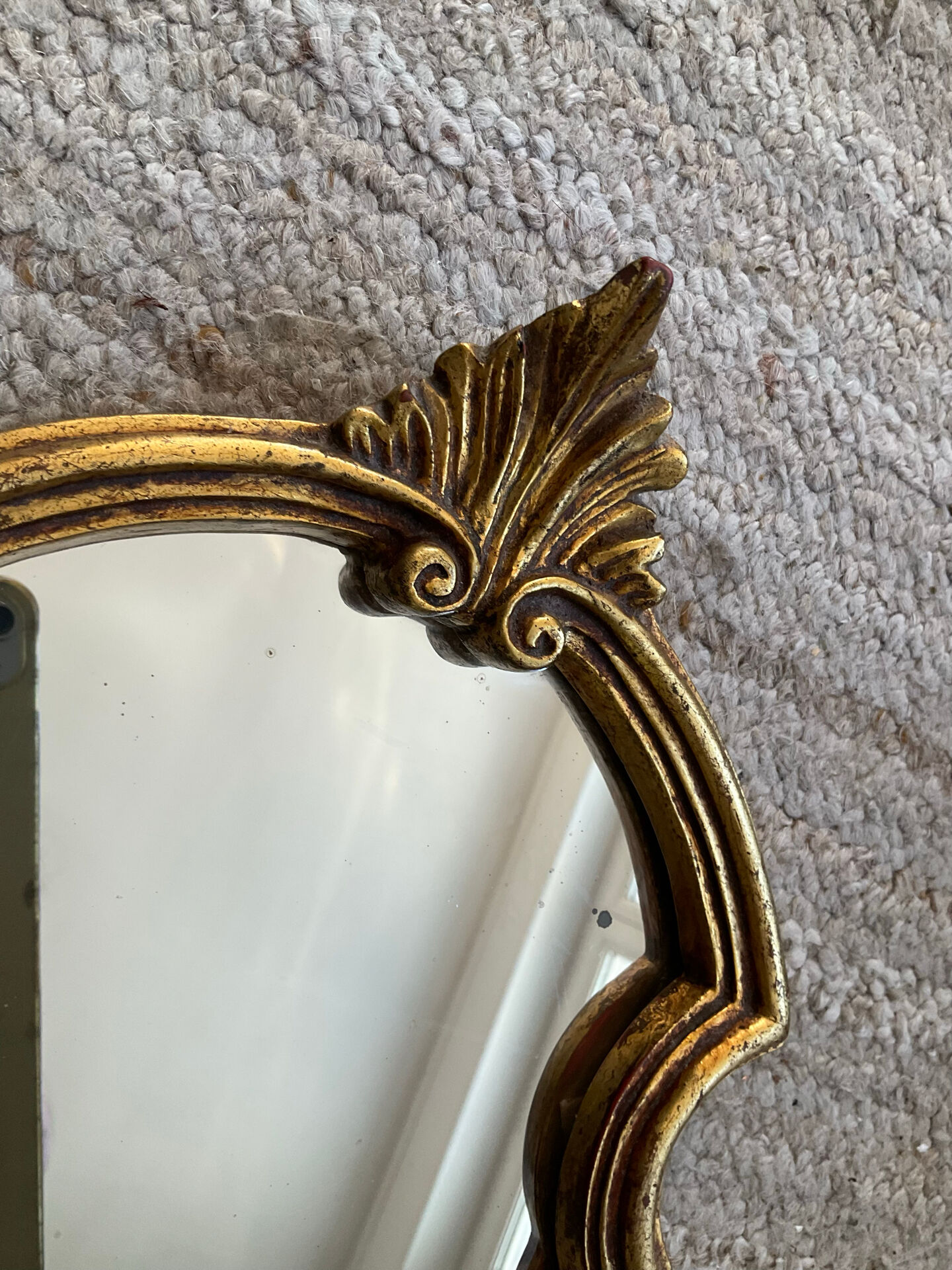 Vintage gilded wood Rococo mirror from the 1970s.