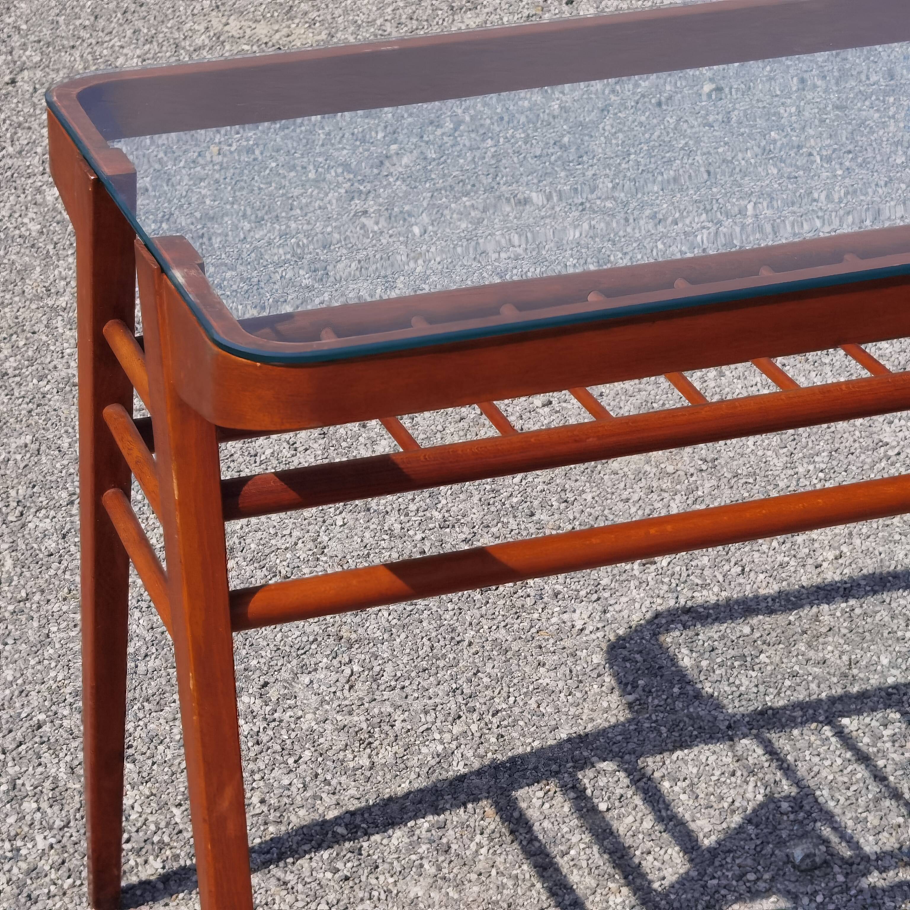Side table or wood and glass console by Frantisek Jirak 1960