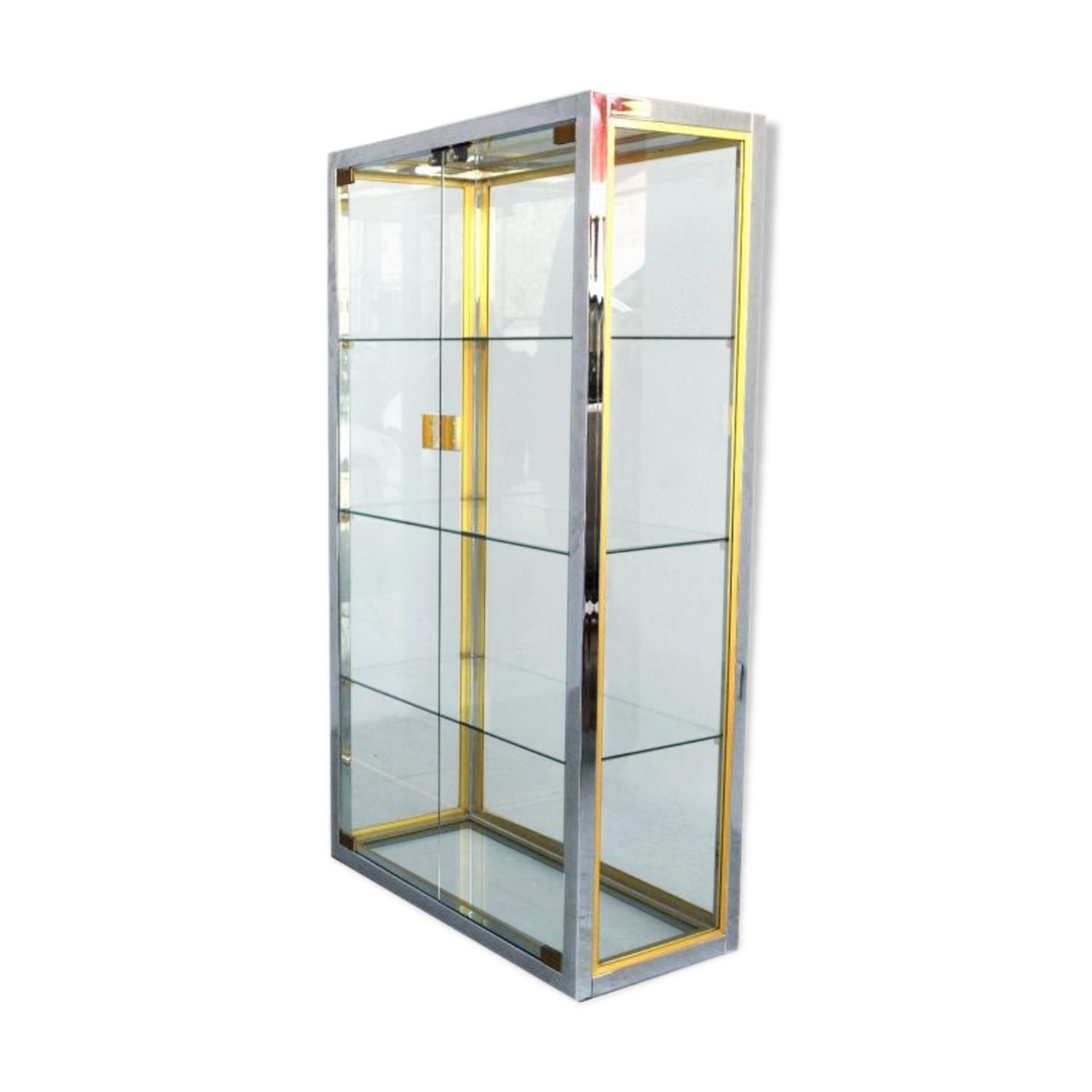 Vintage chrome and gold metal showcase by Renato Zevi