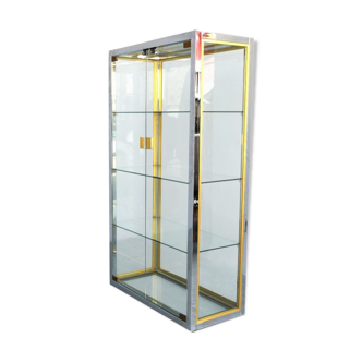 Vitrine vintage métal chromé et doré par Renato Zevi