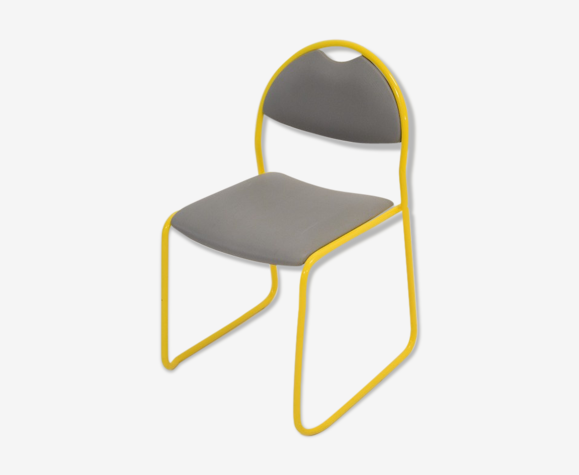Chaise métal jaune et skaï gris | Selency